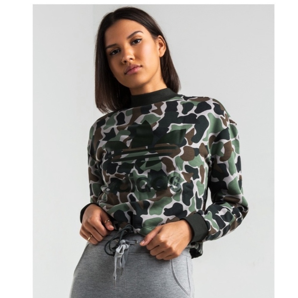 Adidas Camo Print Drawstring Crop Sweatshirt